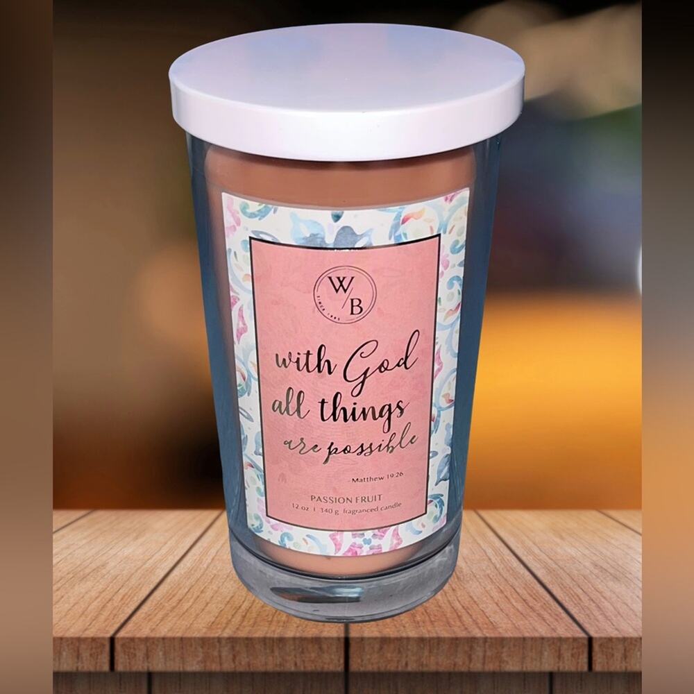 NEW! Western Brook Passion Fruit Candle 12 oz “with God all things are possible”